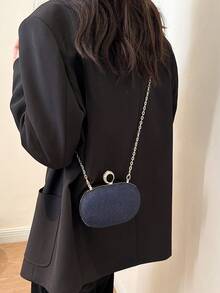 时尚简约奢华多功能聚会约会晚宴包，质地优质，暗纹单肩包 - 藍色 - 查看 3