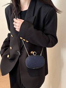 时尚简约奢华多功能聚会约会晚宴包，质地优质，暗纹单肩包 - 藍色 - 查看 2