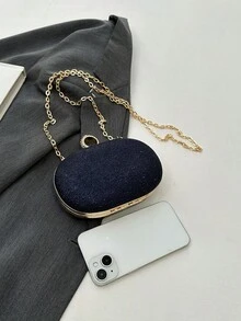 时尚简约奢华多功能聚会约会晚宴包，质地优质，暗纹单肩包 - 藍色 - 查看 6