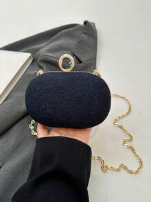 时尚简约奢华多功能聚会约会晚宴包，质地优质，暗纹单肩包 - 藍色 - 查看 8