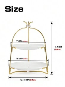 1入現代輕奢風2層陶瓷蛋糕盤,歐式折疊水果盤適用於派對點心,水果,糖果展示 - 白色 - 查看 2