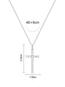 1pc Silver S925 Cross Pendant Necklace With Gold-tone Edge And Embellishment, Daily Fashionable Luxurious Ladies Jewelry Gift - Silver - View 6