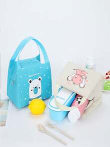 1入簡約卡通午餐盒保溫袋,適用於上班和學校 - 粉色 - 查看 5