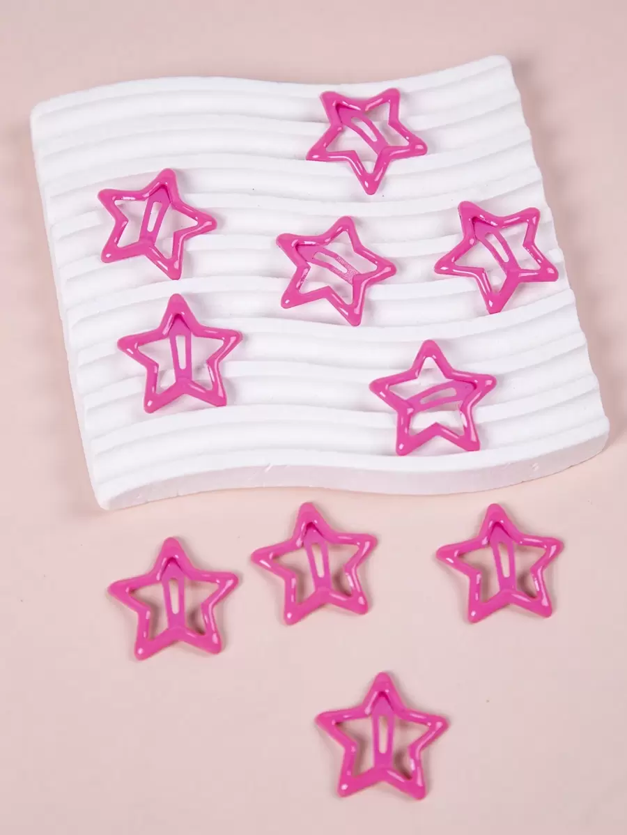 10pcs Mixed-Color Girls' Hair Clips With Star & Dopamine Design, Suitable For Daily Use And School