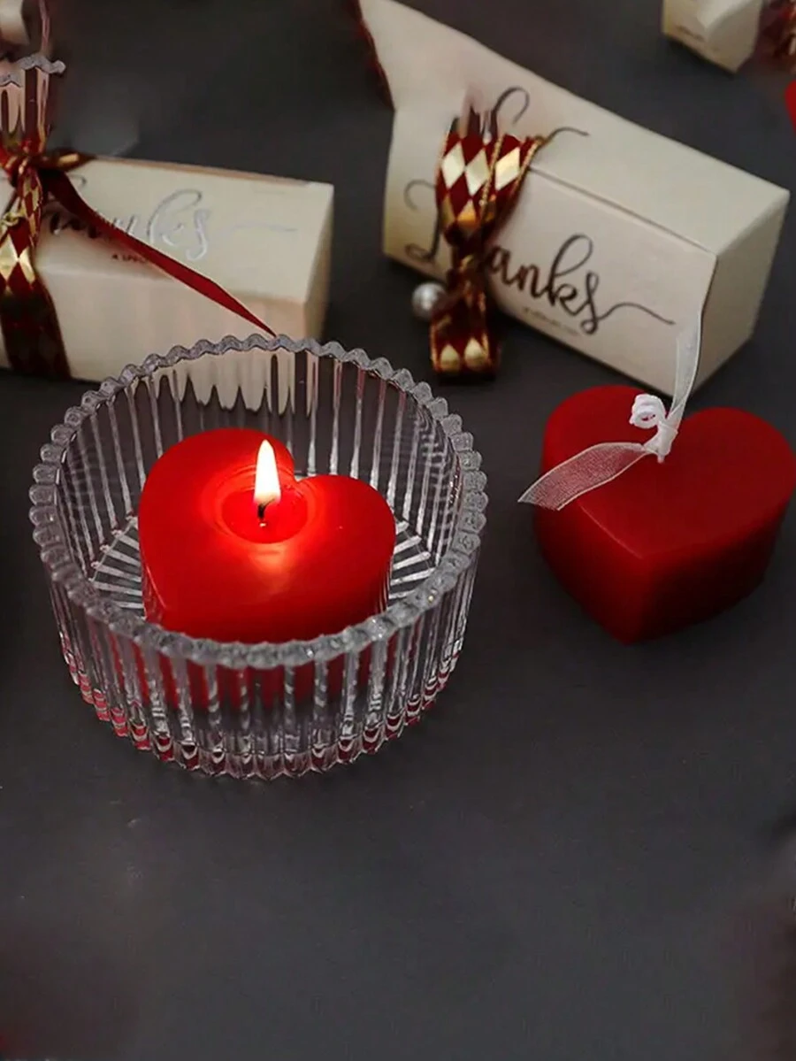 1入組心形裝飾蠟燭燈,家居裝飾模擬蠟燭,工藝擺件,生日禮物,婚禮派對裝飾,臥室照明,晚餐露營野餐,完美的派對裝飾 - 紅色 - 查看 1