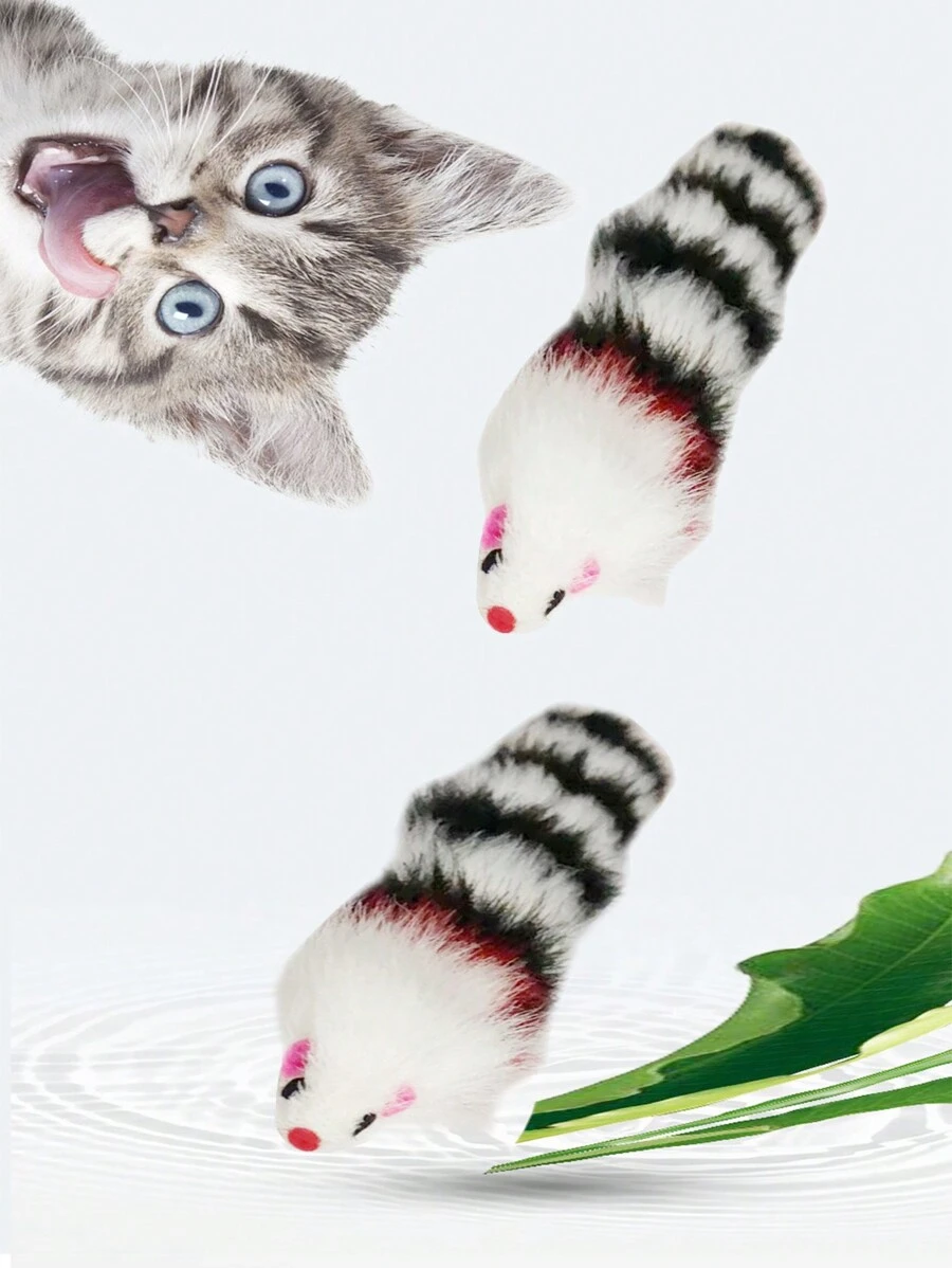1pc Cat Toy Big Plush Simulation Mouse With Black & White Striped Catepillar Design To Keep Your Cat Entertained And Grind Teeth - Multicolor - View 1
