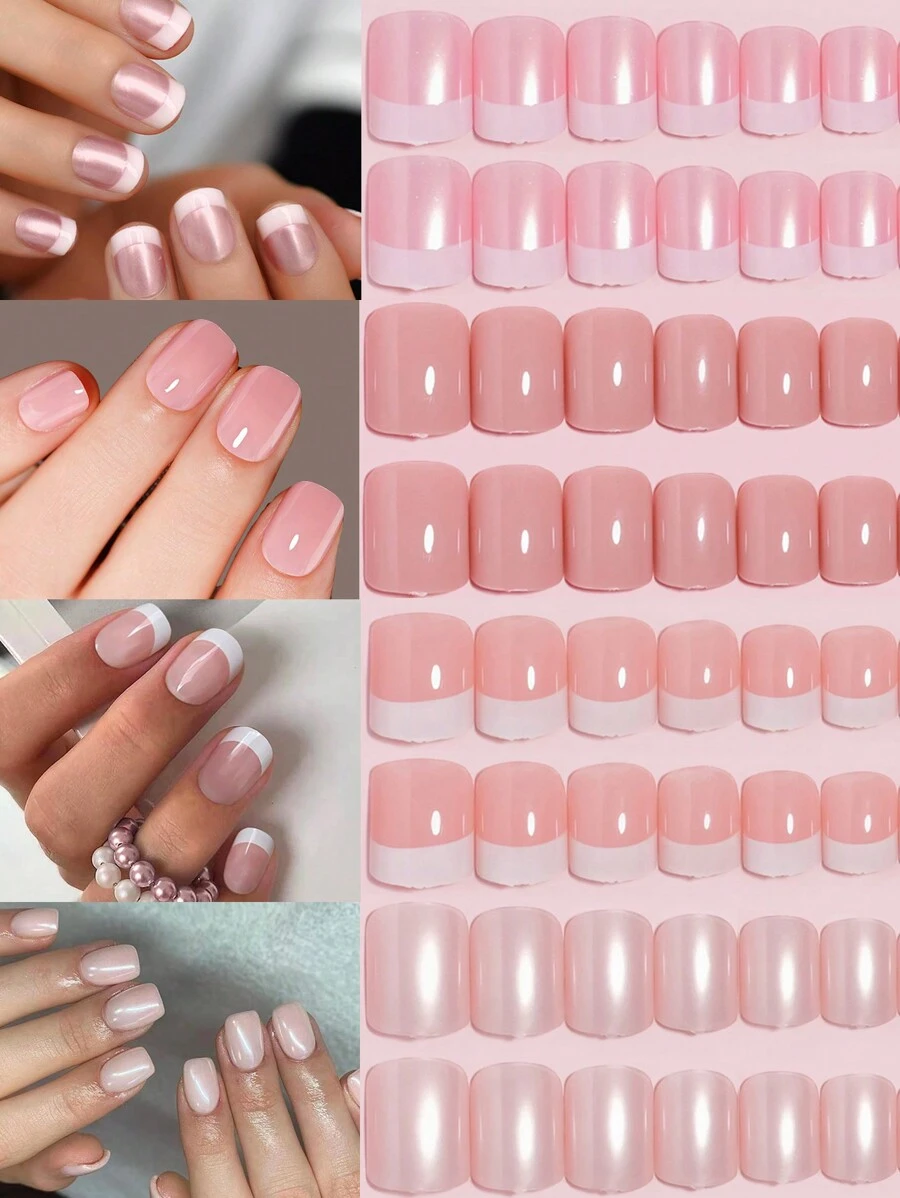 VV MEI JIA ER 96 Cái (4 Màu) Bấm Vuông Ngắn Trên Móng Tay Móng Tay Giả Acrylic Ngắn Bao Phủ Toàn Bộ Màu Đen Và Trắng Kiểu Pháp Pháp Keo Sáng Bóng Trên Móng Tay Móng Tay Giả Làm Quà Tặng Cho Phụ Nữ Và Các Bạn Gái Có Hộp Bảo Quản Đồ Dùng Làm Móng - Hồng - Xem 1