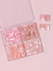 VV MEI JIA ER 96 Cái (4 Màu) Bấm Vuông Ngắn Trên Móng Tay Móng Tay Giả Acrylic Ngắn Bao Phủ Toàn Bộ Màu Đen Và Trắng Kiểu Pháp Pháp Keo Sáng Bóng Trên Móng Tay Móng Tay Giả Làm Quà Tặng Cho Phụ Nữ Và Các Bạn Gái Có Hộp Bảo Quản Đồ Dùng Làm Móng - Hồng - Xem 4