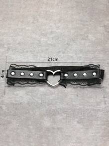 1入情人節性感心形黑色蕾絲皮革彈性大腿鏈,女性、俱樂部、健身房專用 - 銀色 - 查看 6