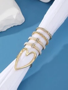 5pcs Pearl Love Ring Set - Yellow Gold - View 8