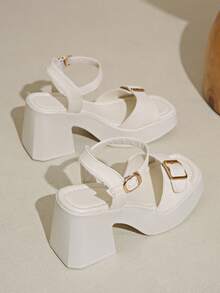 女性白色厚底粗跟涼鞋,防滑舒適 - 白色 - 查看 1