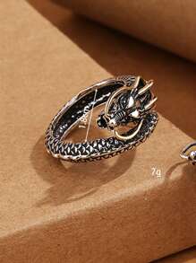 1 件龙形戒指，男女通用个性化街头风格复古时尚，仿古饰面设计，开口可调节戒圈 - 復古銀色 - 查看 3