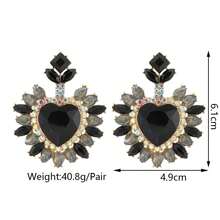2pcs Black Heart Shaped Vintage Geometric Glass Crystal Drop Earrings, European And American Style Party Jewelry - Multicolor - View 6