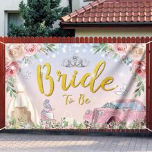 6x3.6ft Bride To Be Floral Backdrop For Bridal Shower Blue And White Flowers Photography Background Hearts Geometric Couple Wedding Party Decorations Bride To Be Engagement Banner Props - Pink - View 5