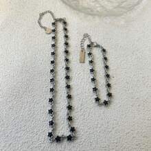 Pentagram & Cubic Zirconia Inlay Fashionable Sweet & Cool Necklace Set, Stylish Jewelry Gift - Burgundy - View 2