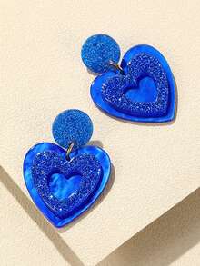 1pair Fashionable Women's Two-Tone Heart-Shaped Earrings With Resin Decoration - Multicolor - View 4