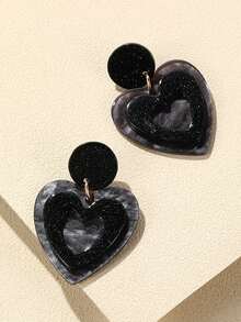 1pair Fashionable Women's Two-Tone Heart-Shaped Earrings With Resin Decoration - Multicolor - View 5