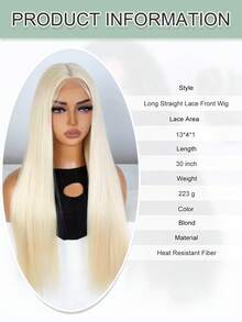 NOBLE 金色蕾絲前髮綜合髮613顏色直髮蕾絲前髮綜合髮熱防焦劑蕾絲前髮無膠定型 - 金色 - 查看 3