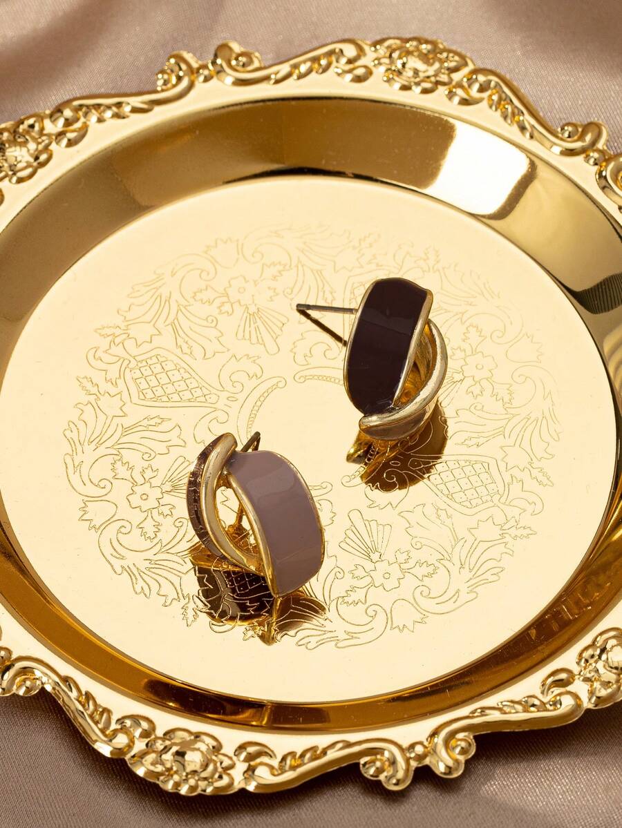 1pair Vintage Fashion Uncommon Design Drip Color Oil Dangle Earrings - Multicolor - View 1