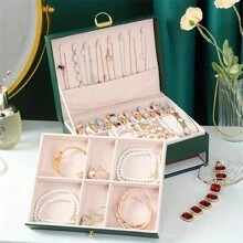 1pc Luxury Double/Triple Layer Jewelry Box With Lock, Multifunctional Pu Leather Jewelry Organizer For Rings, Earrings, Necklaces, Bracelets And Watches - Multicolor - View 9