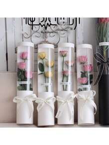 5pcs Flower Packaging Gift Box Pvc Handbag Flower Tube Bag, Suitable For Proposal, Valentine'S Day Party, Birthday Party, Surprise Box - White - View 2