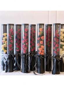 5pcs Flower Packaging Gift Box Pvc Handbag Flower Tube Bag, Suitable For Proposal, Valentine'S Day Party, Birthday Party, Surprise Box - White - View 3