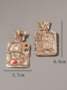 1 复古风格几何方形做旧镶钻优雅全时尚潮流女式耳环耳钉 - 彩色 - 查看 3