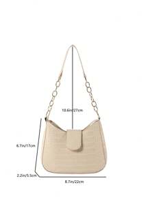 米色pu優雅簡約鱷魚紋肩背包,可容納大量物品,鏈條裝飾和扣環設計。適用於女性的日常上下班、購物、旅遊、假日、聚會、化妝存儲,以及作為送給女友或女性朋友的禮物,應節日或生日需求選擇。是時尚青年和時髦人士的流行時尚單品。 - 米色 - 查看 5