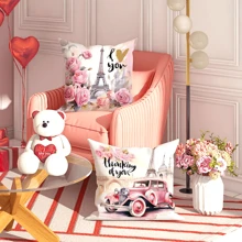 2入組巴黎艾菲爾鐵塔花卉車粉紅色抱枕套,情人節抱枕套,天鵝絨裝飾靠墊套45*45公分,適用於情人節派對客廳臥室沙發床裝飾送禮 - 粉色 - 查看 6