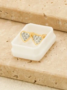 1對/2入組金色時尚個性化精美心型不鏽鋼女款耳環 - 金色 - 查看 1