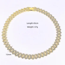 1 件全新 15 毫米水钻全链个性化嘻哈菱形吊坠项链适合男士日常佩戴 - 金色 - 查看 2