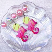 1 对女士简约、时尚、可爱的木质吊坠耳环，是送给情侣、女士、朋友、挚友的理想礼物 - 球 - 查看 1