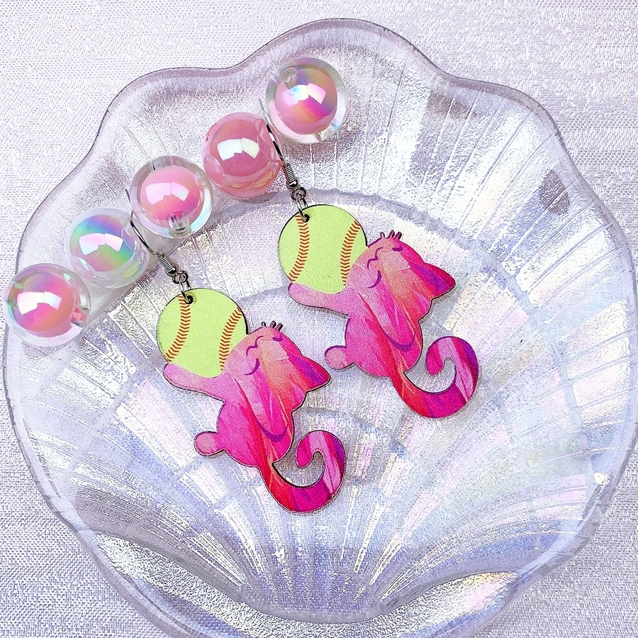 1 对女士简约、时尚、可爱的木质吊坠耳环，是送给情侣、女士、朋友、挚友的理想礼物 - 球 - 查看 1