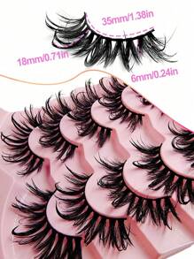 Asiteo 5 Pairs Wet Look Natural Long Faux Mink Manga Lashes Moist False Lashes Fluffy Eyelash Extensions Makeup Fashion Long Thick Natural Curling False Eyelashes - 尖尾漫畫款 - 查看 3