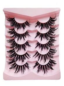 Asiteo 5 Pairs Wet Look Natural Long Faux Mink Manga Lashes Moist False Lashes Fluffy Eyelash Extensions Makeup Fashion Long Thick Natural Curling False Eyelashes - 尖尾漫畫款 - 查看 7