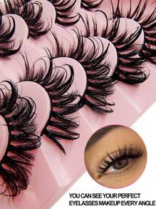 Asiteo 5 Pairs Wet Look Natural Long Faux Mink Manga Lashes Moist False Lashes Fluffy Eyelash Extensions Makeup Fashion Long Thick Natural Curling False Eyelashes - 尖尾漫畫款 - 查看 6