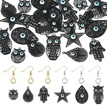 DIY Evil Eye Earring Making Kit, Includes 24pcs Spray Painted 430 Stainless Steel Floral Dangles In Teardrop, Owl, Hamsa Hand And Star Shapes, 60pcs Brass Open Jump Rings And 60pcs Earring Hooks - Earrings - View 2