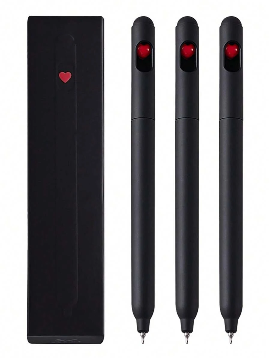 3pcs Gel Ink Bút mực , Nhanh khô Đen Ink Và Trơn tru Viết , Đóng gói Của 3 cái Đen Dễ thương Tim Bút Bộ Cho văn phòng Đồ dùng học tập Quà sinh nhật Đồ đáng yếu Party - màu đen - Xem 1