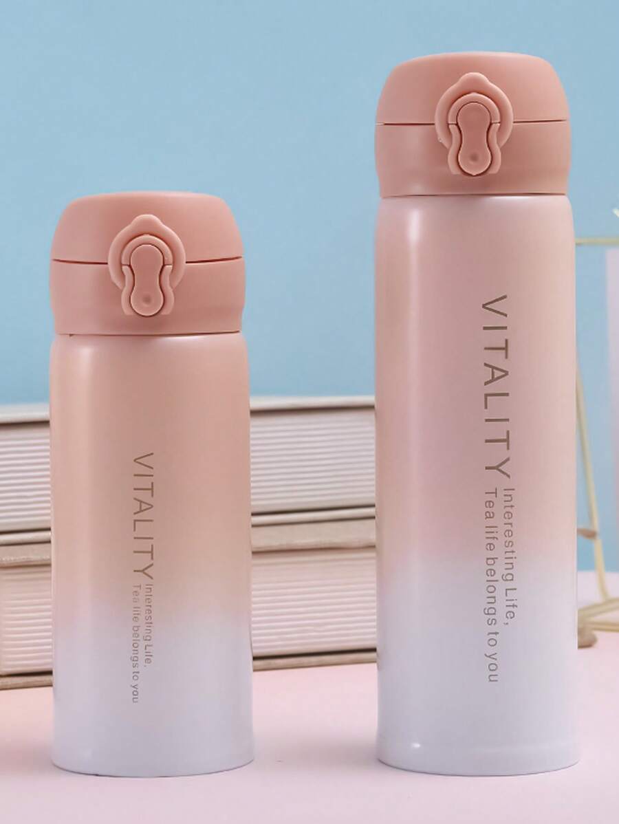 1個時尚不銹鋼漸層色漏水防滴水瓶和鎖定蓋 - 粉色 - 查看 1