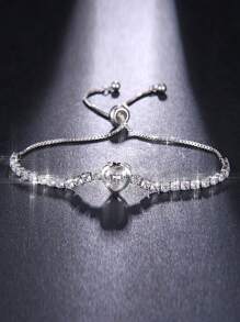 1pc Bride Style European And American Fashionable And Elegant Heart Adjustable Bracelet For Women, Versatile Street Style - Silver - View 2