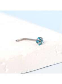 2pcs Fashionable Simple Heart Shaped Cubic Zirconia Stainless Steel Nose Stud For Women, Party Gift - Blue - View 5