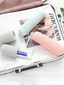 1pc Portable Travel Toothbrush Holder Cup Set, Simple Design With Cover Toothpaste Tube Mouthwash Cup, Toothbrush Storage Box - Grey - View 3
