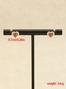 1對/2入組金色時尚個性化精美心型不鏽鋼女款耳環 - 金色 - 查看 11