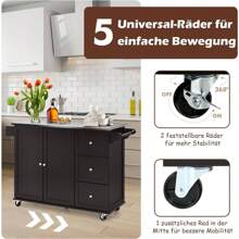 Kitchen Island With Stainless Steel Top, Kitchen Trolley On Wheels, Trolley With Drawers, Towel Holder & Spice Racks, Serving Trolley For Kitchen, Dining Room - Brown - View 3