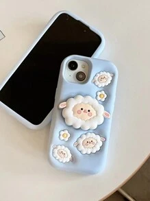 1 件全新藍色 3d 羊設計多功能手機殼帶隱形支架,矽膠防震保護套 - 藍色 - 查看 8