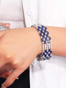 1pc Sparkling Oval Round Dark Blue Cubic Zirconia Big Luxury Women Bracelets For Wedding Brides Party Engagement Unique Festival Jewelry Accessories - Blue - View 7