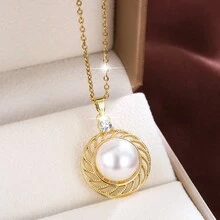 1pc Simple Line Hollow Out Design Elegant Copper Necklace For Women - Multicolor - View 7