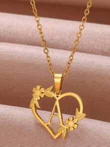 1入時尚創意不鏽鋼空心愛花a-z26個字母項鍊,適用於紀念情人節禮物 - 金黃色 - 查看 1