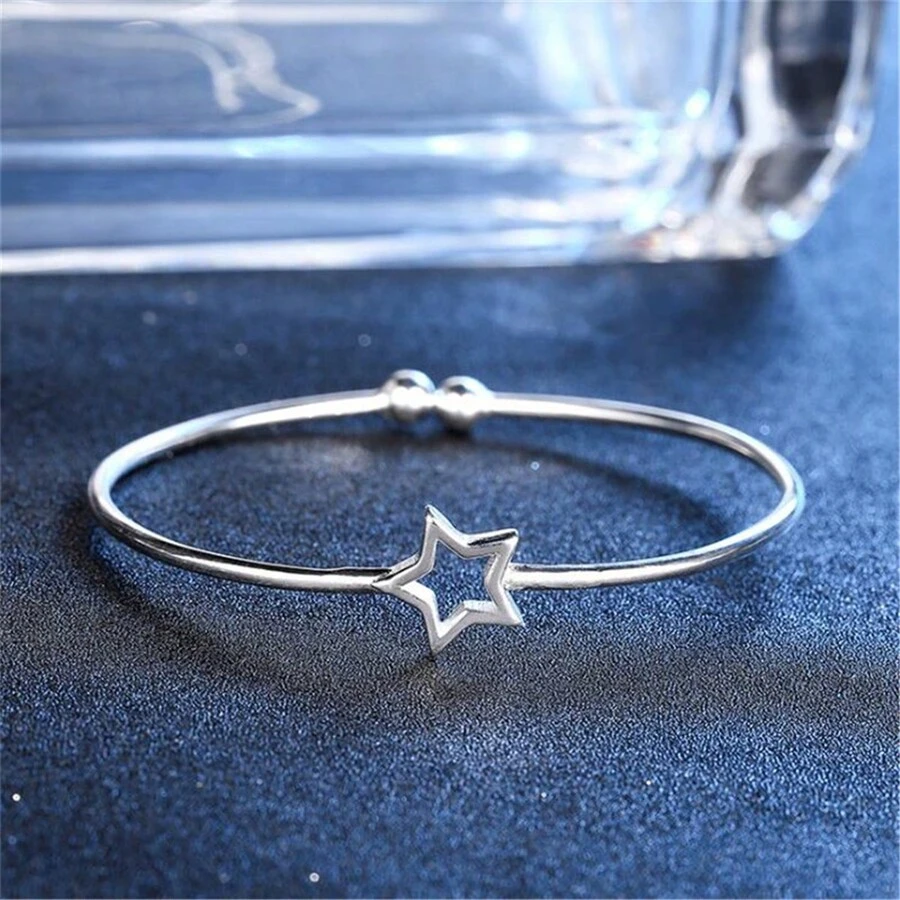 1pc Fashionable Simple Hollow Out Five-Pointed Star Open Bangle Bracelet Suitable For Daily Wear For Women - Silver - View 1