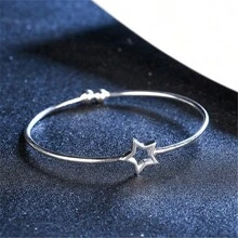 1pc Fashionable Simple Hollow Out Five-Pointed Star Open Bangle Bracelet Suitable For Daily Wear For Women - Silver - View 3